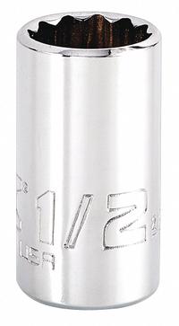 PROTO Socket: SAE, 1/4 in Drive Size, 1/2 in Socket Size, 12-Point, Std, Chrome, Not Tether Capable (MPN J4716N). Key specifications — attr1204417: PROTO; attr1204392: Chrome.