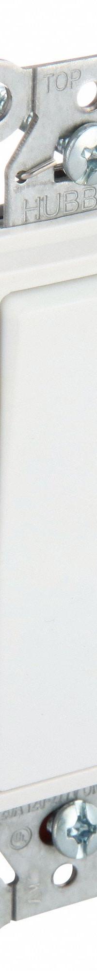 HUBBELL Wall Switch: Rocker Switch, Single Pole, Maintained, White, 120/277V AC, 20 A (MPN SNAP2121PLW). Key specifications — Illuminated: No; Voltage Rating: 120/277V AC.