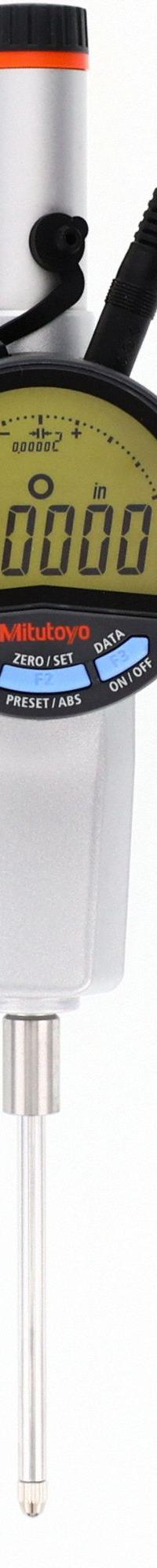 MITUTOYO Backlit Digital Indicator: 0 in to 2 in /25.4 mm to 50.8 mm, Inch/Metric, IP42, Plunger (MPN 543-858A). Key specifications — attr1184065: MITUTOYO; attr1184072: +/- 0.00012 in; attr1184084: 66 mm.