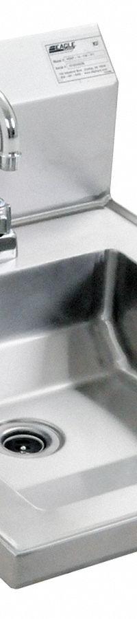 EAGLE GROUP Wheelchair Hand Sink: 1 Stations, 5 in Bowl Dp, 14 in Bowl Lg, 16 in Bowl Wd, 16 ga (MPN HSAP-14-FW-IF1). Key specifications — Includes Side Splash: Side Splash Not Included; Series: HSA; Brand: EAGLE GROUP.