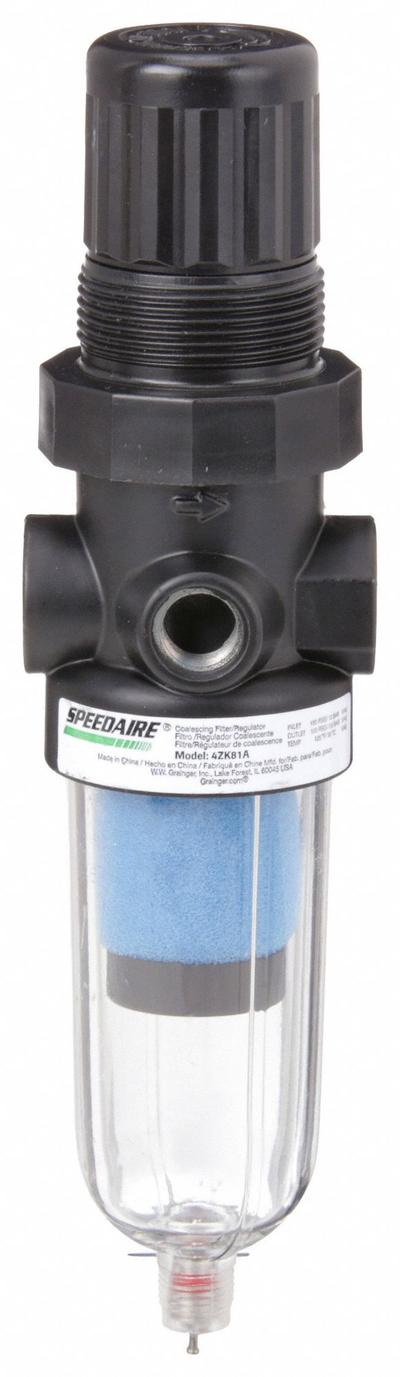 SPEEDAIRE Filter-Regulator: Miniature Series, 1/4 in NPT, 4 cfm, 0.01 micron, 5 psi to 150 psi - Speedaire FRL Air Filter/Regulators