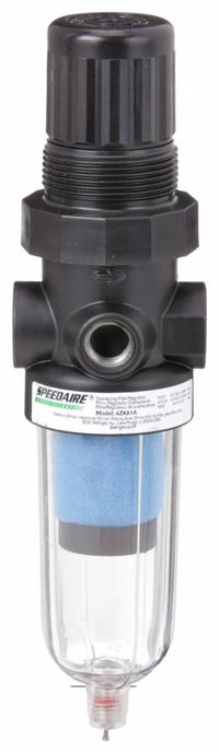 SPEEDAIRE Filter-Regulator: Miniature Series, 1/4 in NPT, 4 cfm, 0.01 micron, 5 psi to 150 psi, Zinc (MPN 4ZK81). Key specifications — attr109419: SPEEDAIRE; attr109429: Zinc; attr109463: No; attr109467: Rubber; attr109468: Miniature.