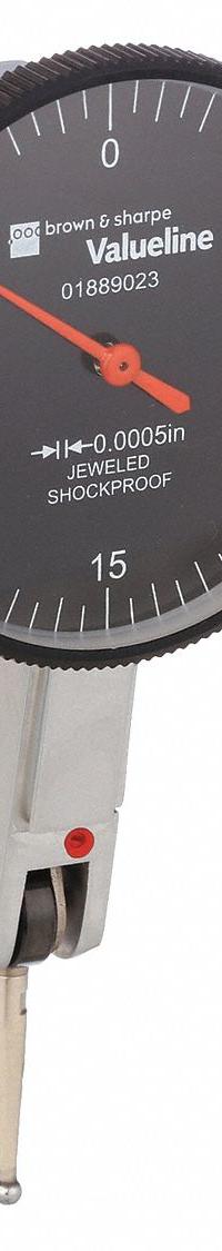TESA BROWN & SHARPE Horizontal Dial Test Indicator: 0 in to 0.03 in, Horizontal, Inch, +/- 0.0005 in (MPN 01889023). Key specifications — attr1200917: Horizontal Dial Test Indicator; attr1184127: 01889023; attr1184167: TESA BROWN & SHARPE; attr1184108: +/- 0.0005 in; attr1184144: Certificate of Accuracy and Traceability.