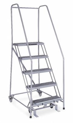 COTTERMAN Rolling Ladder: 3.3 ft Platform Ht, Assembled, Steel, Manual Lock, Serrated, 30 in x 31 in (MPN 1004R2630A3E10B4C1P6). Key specifications — Includes Handrails: Handrails Included; Material: Steel; Brand: COTTERMAN; Color: Gray.