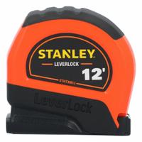 STANLEY Tape Measure: Nonmagnetic Single Hook Tip, 12 ft, Plastic with Rubberized Grip (MPN STHT30813S). Key specifications — attr935324: STANLEY; attr942259: High-Visibility Orange; attr935326: High Visibility Case; attr935328: 1/16 in; attr935329: Inches; attr935337: SAE/Fractional-Read; attr936607: Manual Lock; attr972446: Inch/Fractional-Read.