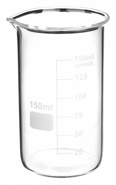 APPROVED VENDOR Beaker: 150 mL, 5.1 fl oz, Tall Form, Colorless, Glass - Tall Form Glass Beakers