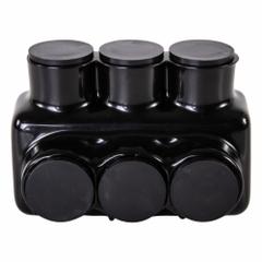 POLARIS Multitap Connector: 3 Port, Double-Sided Entry, 6 AWG – 350 kcmil Wire Size, Black (MPN IPLD350-3B). Key specifications — Body Material: Aluminum; Brand: POLARIS.