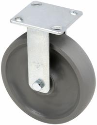 RWM Plate Caster: Rigid, No Brake, Elastomer, 8 in Wheel Dia., 2 in Wheel Wd, 9 1/2 in Mounting Ht (MPN 48-GTB-0820-R). Key specifications — attr1100118: RWM; attr1172982: Rigid.