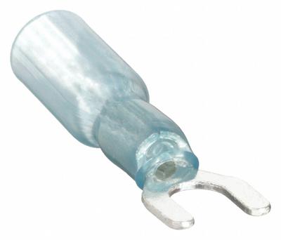 VELVAC Fork Terminals: Blue, Heat Shrink, #6 Stud Size, 16 AWG – 14 AWG Wire Range - Insulated Fork Terminals