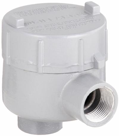 HUBBELL KILLARK Conduit Outlet Body: Aluminum, GE, 1 in Trade Size, LB Body - LB Round Body - 90° Elbow Type