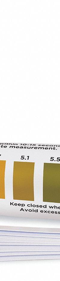 HYDRION Test Strips: 4.7 pH to 6.3 pH, 0.3 pH Resolution, 2 3/4 in Overall Lg, 1/4 in Overall Wd (MPN BR-64). Key specifications — pH Resolution: 0.3 pH; Brand: HYDRION.
