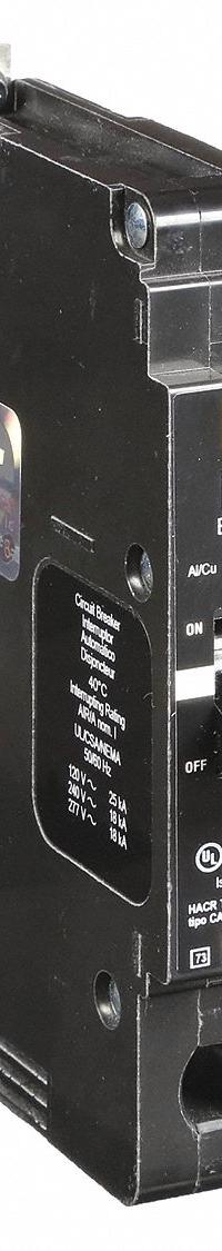 SQUARE D Miniature Circuit Breaker: 15 A, 277V AC, Single Phase, 18kA at 120/240V AC, 1 Poles, Std (MPN EDB14015). Key specifications — Phase: Single; Amps: 15 A; AC Voltage Rating: 277V AC; Max. AIR Rating: 18kA at 120/240V AC; For Use With: Square D NF Panelboards; Brand: SQUARE D.