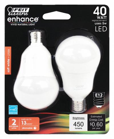 FEIT ELECTRIC Compact LED Bulb: Candelabra Screw (E12), LED, (A) Classic, A15, 5 W Watt - Candelabra Screw Base (E12) Lamps