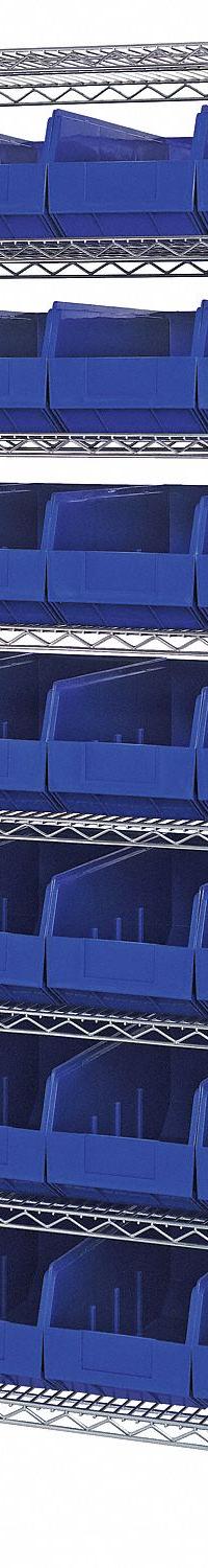 QUANTUM STORAGE SYSTEMS Bin Shelving: 36 in x 18 in x 74 in, 1 Sided, 28 Bins, Open, Shelf Bin, Blue (MPN WR8-463BL). Key specifications — Includes Bins: Yes; Bin Material: Polypropylene; Frame Color: Silver; Bin HxWxD: (28) 7 in x 8-1/4 in x 18 in; Frame Material: Steel; Bin Color: Blue; Bin Style: Shelf; Brand: QUANTUM STORAGE SYSTEMS.