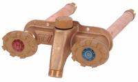 WOODFORD MFG. Dual Sillcock: Handwheel, Brass, Powder Coated, Aluminum, 1/2 in Inlet Connection Size (MPN 22CP-12). Key specifications — Brand: WOODFORD MFG.; Design: Standard; Body Material: Brass; Handle Material: Aluminum; Color/Finish: Powder Coated; Handle Type: Handwheel; Inlet Connection Type: NPT; Product Type: Sillcock.