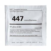 OAKTON Conductivity Calibration Solution: ACS, 20 mL Volume, Liquid, 447 microsiemens, Foil, 20 (MPN 35653-10). Key specifications — Brand: OAKTON; CAS Number: 7732-18-5; Chemical Family Type: Solution; Chemical Grade: ACS; Concentration: 447 microsiemens; Container Material: Foil; Container Type: Pouch; Form: Liquid.