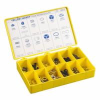 YELLOW JACKET Hose Maintenance Kit: 11 in Lg, Input 1/4 in Male Flare Right-Hand, A2L Compatible (MPN 19003). Key specifications — Includes: (100) 3/16 in to 1/4 in Gaskets; Product Type: Hose Maintenance Kit; Brand: YELLOW JACKET; Compatible Series: SealRight; Manufacturer Part Number: 19003; Material: Rubber.