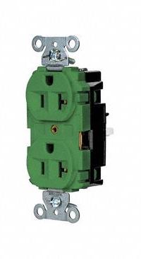 HUBBELL Receptacle: Duplex, 5-20, Green, 125V AC, 20 A, 2 Pole / 3 Wire (MPN 5362STGN)