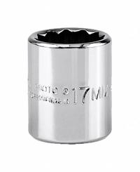 PROTO Socket: Metric, 3/8 in Drive Size, 17 mm Socket Size, 12-Point, Std, Chrome, Socket (MPN J5217M). Key specifications — attr1204417: PROTO; attr1204392: Chrome.