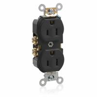LEVITON Receptacle: Duplex, 5-15, Black, 125V AC, 15 A, 2 Pole / 3 Wire (MPN BR15-E)
