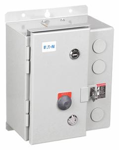 EATON NEMA Magnetic Motor Starter: Non-Reversing, 3 Poles, NEMA Size 00, 9 A, 480V AC Coil (MPN ECN05A8CAA-R63/AL30). Key specifications — attr211388: EATON; attr951451: 1NO/1NC; attr951453: 480V AC; attr951489: Three; attr984425: 1NO/1NC; attr984429: Pilot Light; attr997361: None (Not Applicable to Electronic Overloads).