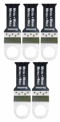 FEIN Oscillating Tool Blade: 1 1/8 in Blade Wd, 2 3/8 in Overall Lg, Flush Cutting, Bi-Metal, 5 PK (MPN 63502147021). Key specifications — attr1097473: Aluminum; attr1097476: FEIN; attr1097456: Flush Cutting.