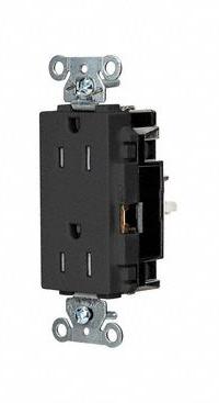 HUBBELL Receptacle: Decorator Duplex, 5-15, Black, 125V AC, 15 A, 2 Pole / 3 Wire (MPN HBL2152STBKTR)