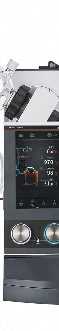HEIDOLPH Rotary Evaporator: Manual, 5 L, 10 RPM to 280 RPM, 1,300 W Heating Capacity (MPN 036041060). Key specifications — Brand: HEIDOLPH; Height Adjustment Method: Manual; Included Glassware Series and Type: G1 Diagonal Condenser; Vacuum Controller: Yes; Vapor Temperature Sensor: No; Features: 7 in Touch Display for Controlling the Entire System Including the Vacuum and the Cooling Temperature.