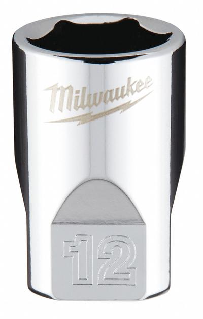 MILWAUKEE Standard Socket: Metric, 1/4 in Drive Size, 12 mm Socket Size, 6-Point - Anti-Roll Hand Sockets
