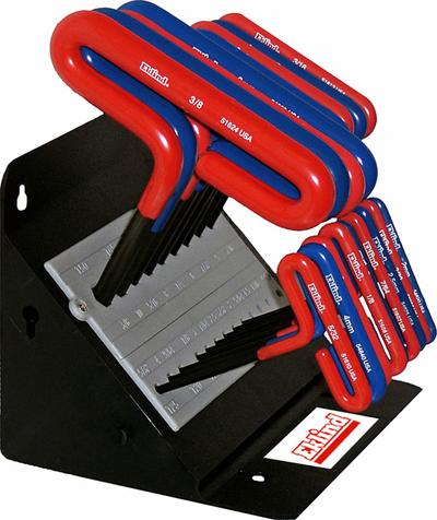 EKLIND Hex Key: 16 or More Pieces, Hex T, T, Metric and SAE, Std End, Std, 18 Pieces - T-Shaped Hex Key Sets
