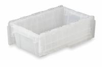 ORBIS Attached Lid Tote: 5.2 gal, 19 3/4 in x 11 3/4 in x 7 1/4 in, Clear Body, Clear Lid, Plastic (MPN FP075 Clear). Key specifications — Material: Plastic; Brand: ORBIS.