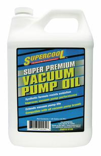 SUPERCOOL Vacuum Pump Oil: 1 gal, Can, 118 Viscosity Index, 220°C Flash Point (MPN V128). Key specifications — attr71764: No; attr59266: Can; attr59279: 118.
