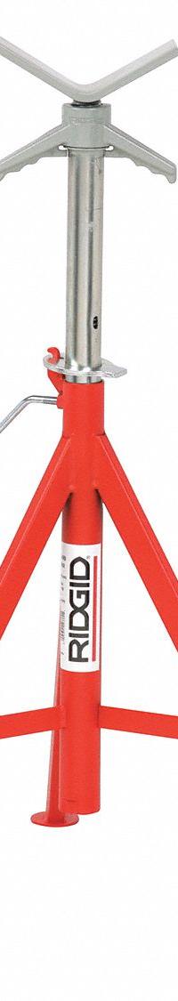 RIDGID V-Head Pipe Stand: V Head, 2,500 lb Max Load Capacity, Adj Leg, 52 in Max Ht, 28 in Min Ht (MPN 56662). Key specifications — attr511105: Locking Ring Allows for Quick Vertical Height Adjustment; attr511119: Adjustable; attr511107: Metal; attr473852: RIDGID.
