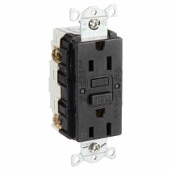 HUBBELL GFCI Receptacle: Duplex, 5-15, Black, GFCI, 125V AC, 15 A, 2 Pole / 3 Wire (MPN GFRWR15BLK)