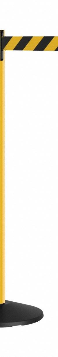 RETRACTA-BELT Barrier Post with Belt: Black/Yellow, Diagonal Stripe, No Legend, 7 ft Belt Lg, Yellow (MPN P101YA-BYD7). Key specifications — Base Material: ABS; Belt Color: Black/Yellow; Brand: RETRACTA-BELT; Post Material: Aluminum; Post Color: Yellow; Message: No Legend.