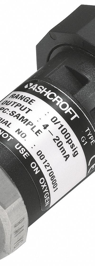 ASHCROFT Pressure Transmitter: 0 psi to 1,000 psi - Pressure Transmitters with 4-Pin M12 Connector