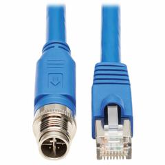 EATON TRIPP LITE Ethernet Cable: 9.8 ft Lg, X Coding, M12 Male Straight x RJ45 Male Straight, PoE++ (MPN NM12-6A2-03M-BL). Key specifications — Brand: EATON TRIPP LITE; Cable Jacket Color: Blue; End 1 Coding: X; IP Rating: IP68; Performance Category: Cat6a; Power over Ethernet (PoE): PoE++.