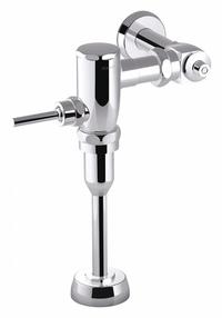 KOHLER Manual Flush Valve: PRIMME, Exposed, Top, 0.5 gpf Gallons per Flush, 12 in Rough-In, Piston (MPN K-76318-CP). Key specifications — Spud Location: Top.