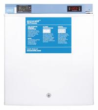 ACCUCOLD Freezer: Tabletop, 1.4 cu ft, -25°C to -10°C, Manual Defrost Method, 17 5/8 in Overall Dp (MPN FS24LMED2). Key specifications — Defrost Method: Manual; Brand: ACCUCOLD; Door Hinge: Right.