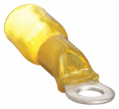 VELVAC Ring Terminal: Yellow, Heat Shrink Insulation, 5/16 in Stud Size - Insulated Ring Terminals with Heat Shrink