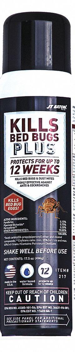 JT EATON Insect Killer: For Use On Flying and Crawling Insects, Aerosol Spray Can, Indoor Use (MPN 217). Key specifications — Brand: JT EATON; Container Type: Aerosol Spray Can; DEET Concentration: DEET-Free; Form: Liquid; Indoor/Outdoor Use: Indoor; Insect Group: Flying and Crawling; Targeted Insects: Bed Bugs.