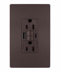 USB Receptacle: Duplex, 5-15R, 2 USB Ports, USB Type A/C, Dark Bronze, 125V AC, 15 A, GFCI (MPN 1597TRUSBACDBC4). Key specifications — Brand: LEGRAND.