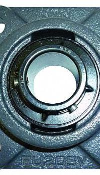 NTN 4 Bolt Flange Bearing: Radial Ball, 2 3/16 in Bore, Cast Iron, Set Screws, 6 13/32 in Lg, Square (MPN UCFU-2.3/16MFG1). Key specifications — Bore Type: Cylindrical; Brand: NTN; Lubricant Material: NLGI #3 Equivalent; Mounting Bolt Size: 5/8 in; System of Measurement: Inch.