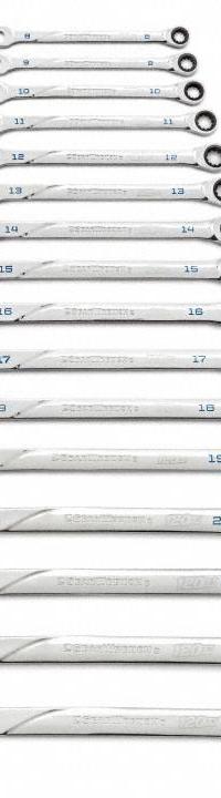 GEARWRENCH Combination Ratcheting Wrench Set: Alloy Steel, Full Polish Chrome, 16 Tools, Std, SAE (MPN 86427). Key specifications — attr309581: Full Polish Chrome; attr309580: Alloy Steel; attr309571: No; attr309583: No; attr309587: Yes; attr324931: GEARWRENCH.
