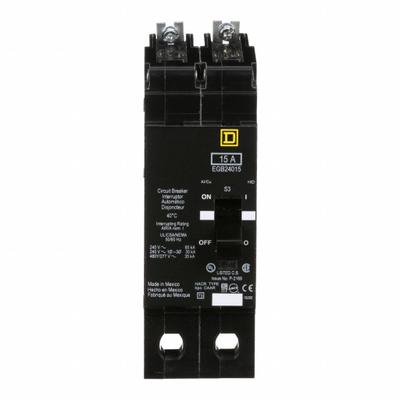 SQUARE D Miniature Circuit Breaker: 15 A, 277/480V AC, Single Phase, 35kA at 277/488V AC - EDB & EGB Series, Bolt-On Square D Miniature Circuit Breakers