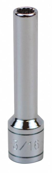 SK PROFESSIONAL TOOLS Socket: SAE, 1/4 in Drive Size, 3/16 in Socket Size, 12-Point, Deep, Chrome (MPN 44906). Key specifications — attr1204417: SK PROFESSIONAL TOOLS; attr1204392: Chrome.