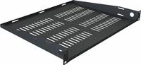 VIDEO MOUNT PRODUCTS Vented Rack Shelf: 1 u, Vented Shelf, 14 7/8 in Overall Dp, 1 3/4 in Overall Ht (MPN ER-S1UV). Key specifications — Brand: VIDEO MOUNT PRODUCTS; Color: Black; Material: Steel; _Shelf Style: Vented.