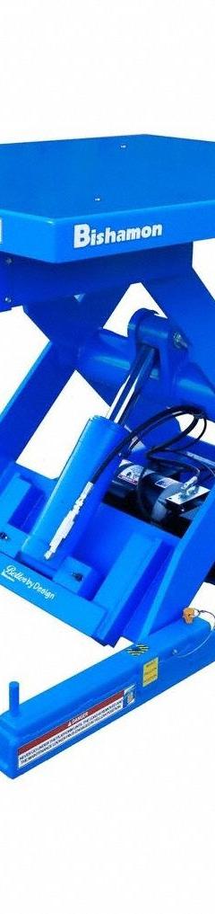 BISHAMON Lift Table: Electric, 2,200 lb Load Capacity, 39 1/2 in Max Lifting Ht, 53 in Platform Lg (MPN L22K-4053-115-H). Key specifications — attr925632: BISHAMON; attr925651: 115V AC; attr925643: Hydraulic.