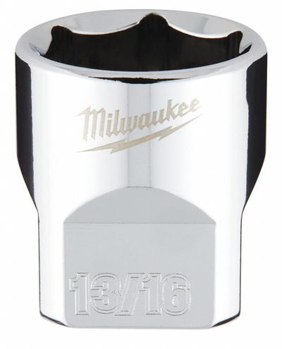 MILWAUKEE Standard Socket: SAE, 3/8 in Drive Size, 13/16 in Socket Size, 6-Point - Anti-Roll Hand Sockets