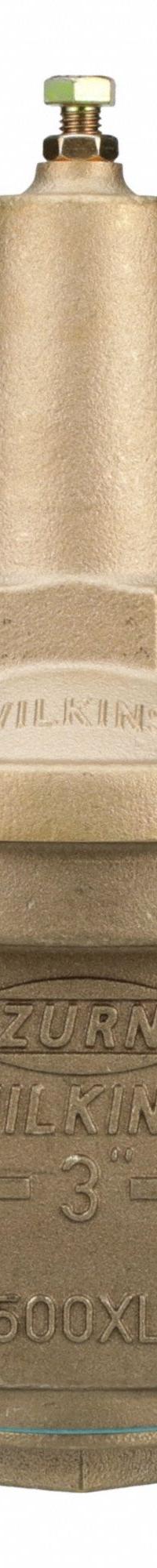 WILKINS Water Pressure Reducing Valve: FNPT x FNPT, 3 in Pipe Size, Bronze, 25 psi to 75 psi (MPN 3-500XL). Key specifications — Brand: WILKINS; Union Type: No Union; Low-Lead Compliance: Low-Lead Compliant.